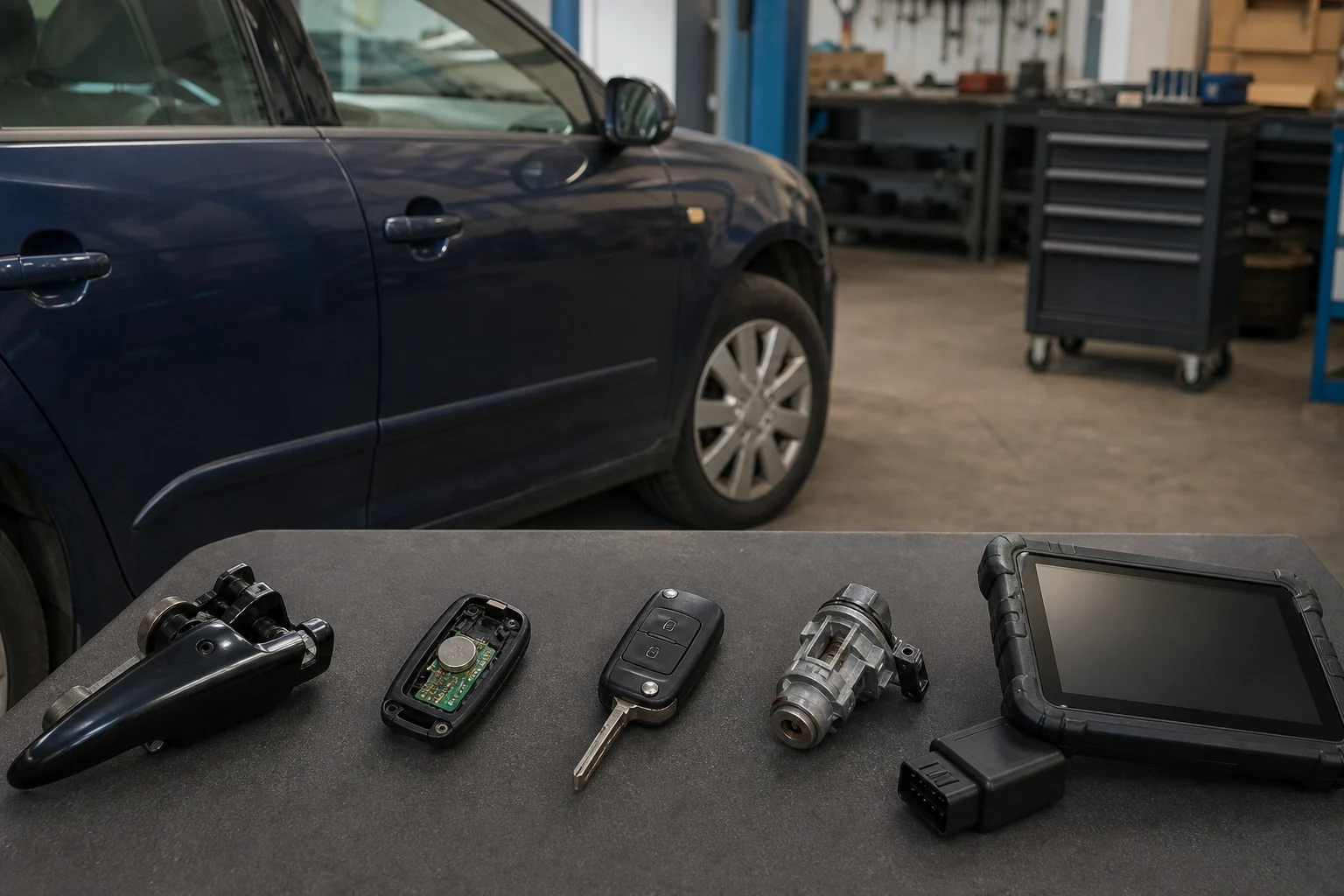 Palyginimo schema parodo, kuo skiriasi automobilio atidarymas, rakto remontas, naujo rakto gamyba, spynos remontas ir programavimas.